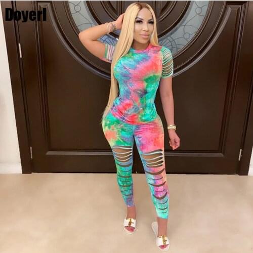 Plus Size Two Piece Pants Set Women Streetwear T Shirt Top and Bodycon Pants Set Tie Dye 2 Piece Outfits for Women Tracksuit Set
