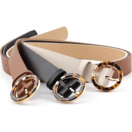 AWAYTR Leopard Acetate Dots Metal Pin Buckle PU Leather Belts Women Fashion Waist Band Vintage Pin Buckle Classic Basic Belts