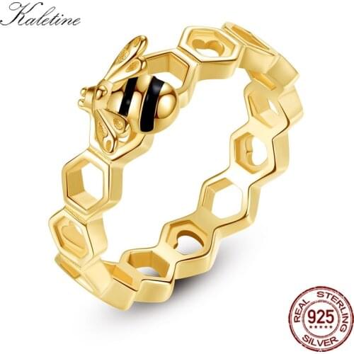 KALETINE Luxury Honeybee Heart 925 Sterling Silver Rings For Women Love Bee Honeycomb Rings For Women Men Ring Jewelry Organizer