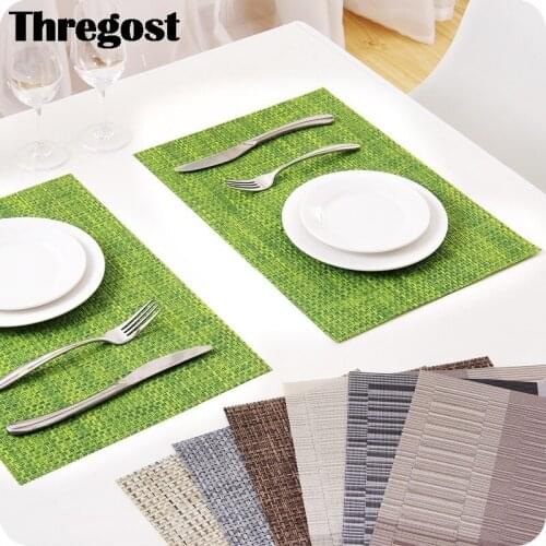 Thregost 2Pcs Europe Stripe Kitchen Placemat Dining Table Mats Coaster PVC Polyester Pads Cup Mats 45*30cm Home Decor