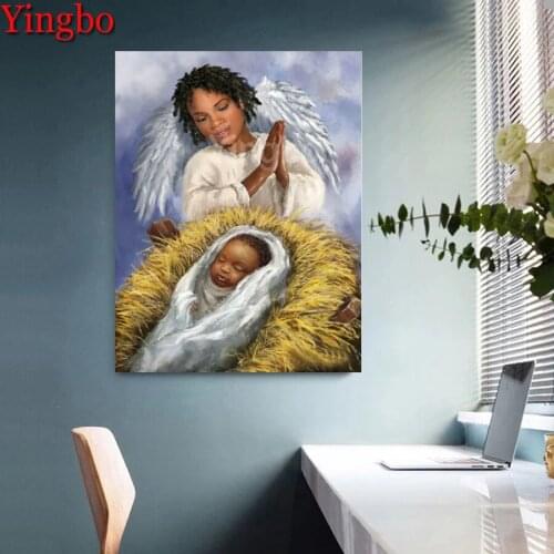5D Diamond Mosaic Full Drill Square Round Diamond Painting Angel Girl and Baby Rhinestone Embroidery Religion Paintings