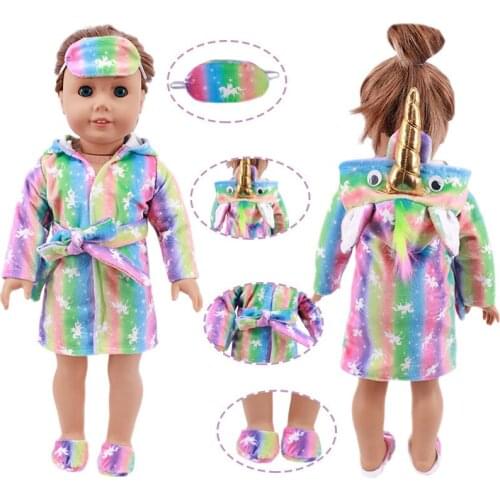 6Pcs Doll Sleeping Bag Bathrobes,Unicorn Jumpsuits,Sleeping Bag,Pillow,Mask,Slipper Fit 18Inch American&43CM Born Baby Girl Toy