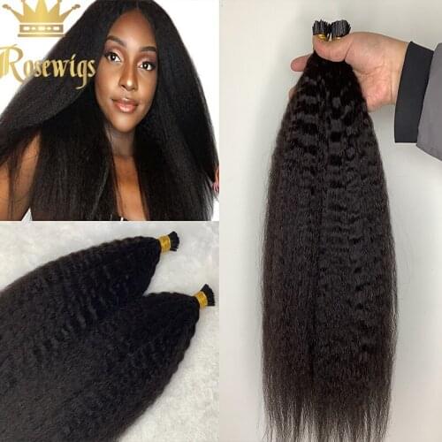Afro Kinky Straight I Tip Microlinks Brazilian Remy 100% Human Hair Extension Natural Color For Women