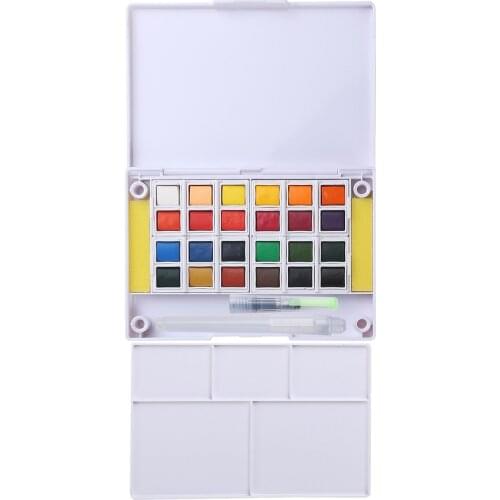 Travel Watercolour Paints Set 24 Colours Pocket Field Sketch Case with Mixing Palette Water Brush Pen and 2 Sponges
