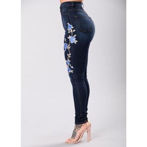 3XL Plus Size 2021 Spring New Women Fashion High Waist Floral Embroidery Skinny Denim Jeans Casual Slim Pencil Pants Trousers