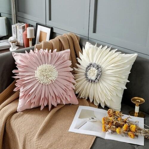 INS 3D Flower Decoration Sofa Cushion Cover Home Decorative Faux Velvet Pillowcase Wholesale