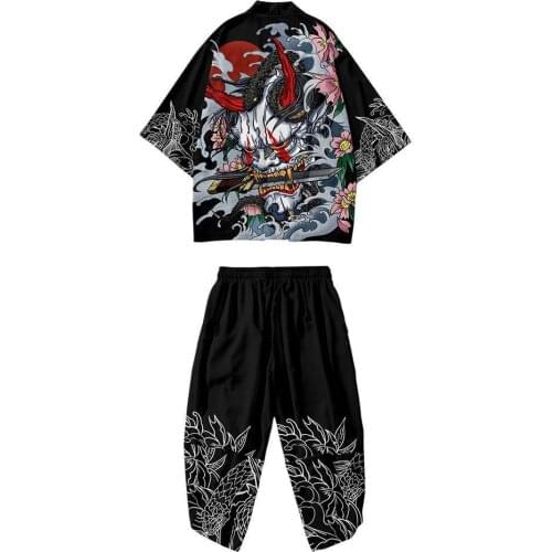 New Fashion Prajna Evil Ghost Series Skeleton Bone Boy Black and White Impermanence Mens Seven-point Sleeve Cardigan Robe