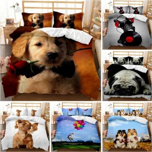 2021 Hot style 3D digital dog printing Polyester bedding set 1 duvet cover + 1/2 pillowcases bed in a bag US/EU /AUsize