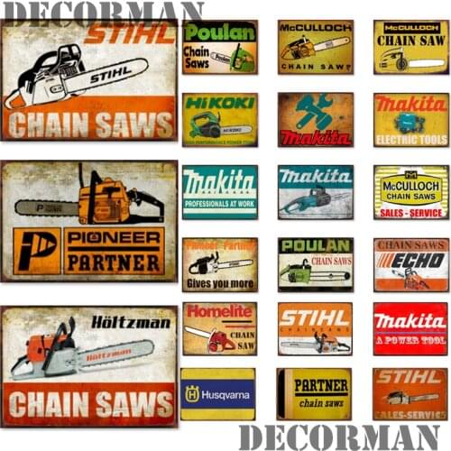 [ Mike86 ] CHAIN SAWS Metal tin sign Wall Plaque Retro Power TOOL Poster Painting Pub Decoration LTA-2037 20*30 CM