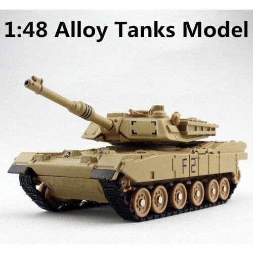 1:48 alloy tank model, high simulation M1A2 tanks, childrens educational toys with sound and light slide, free shipping