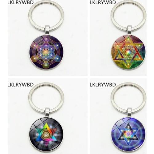 Fashion new sacred geometry key chain jewelry pendant convex glass key chain