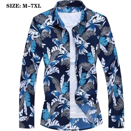 Plus Size 5XL 6XL 7XL Mens Slim-Fit Long-Sleeve Flowers Button Shirt 2021 Spring Autumn New Square Collar Casual Shirts