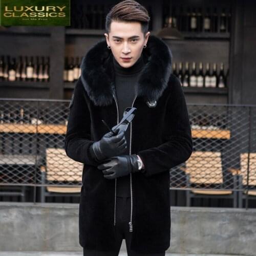 Men Winter Fashion Coat Thick Warm Real Fur Coat Large Fox Fur Hooded Clothes 2021 Long Sheep Shearling Jacket Hiver 006