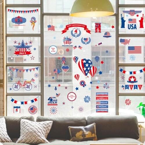 America Independence Day Wall Stickers Static Cling Fourth of July Glass Window Ornament Home Decor Tools