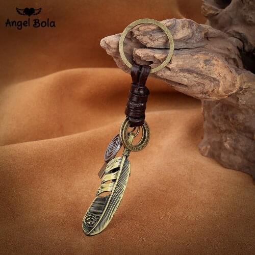 Feather Design Wholesales New Keychain Head Antique Key Holder Metal Key Ring Gift Key Chain Bike Jewelry 10Pcs/Lot