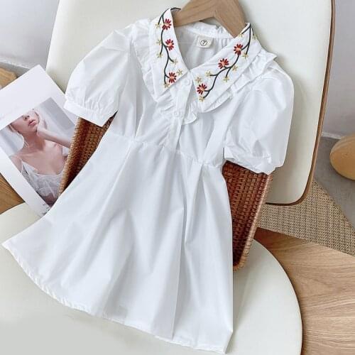 Dress 2021 New Summer Princess Dress Embroidered Flower Decoration Lapel Girl Clothes Children Clothes Girl