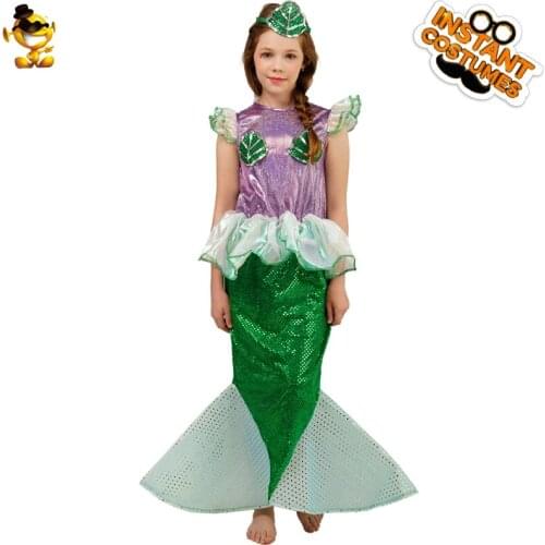 Girl Mermaid Cosplay Costume Kids Cute Princess Green Mermaid Dress Christmas New Year Sweet Party Dress