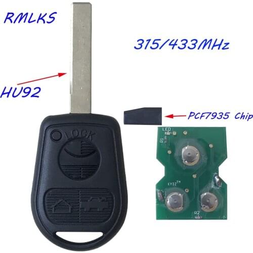 Remote Key 3 Buttons 315/433MHz ID44 PCF7935AA Chip For BMW EWS System 3 5 7 X5 Z4 E38 E39 E46 Uncut HU58 Blade