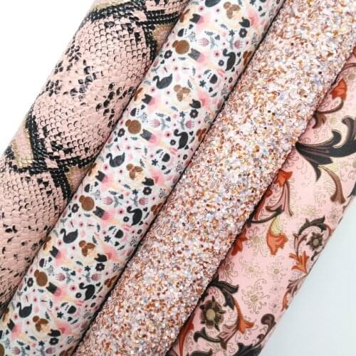 PINK Glitter Fabric, Suede Leather Fabric, Tartan printed Synthetic Leather Sheets For Bow A4 21x29CM Twinkling Ming XM992
