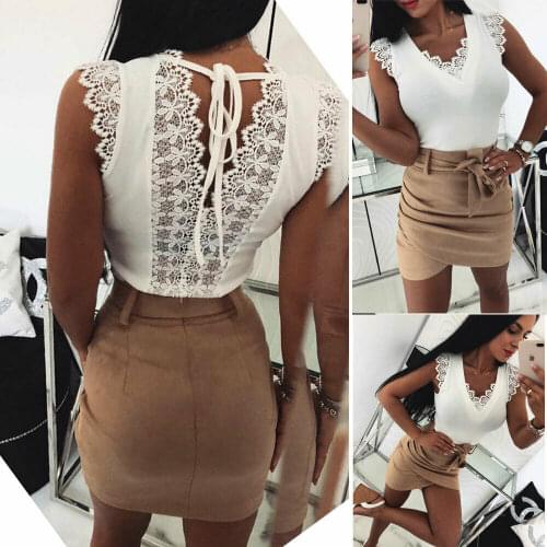 Back V Sexy Lace-Up Women Summer Tank Tops Lace Vest Fashion Camisole Sleeveless Casual T-Shirt
