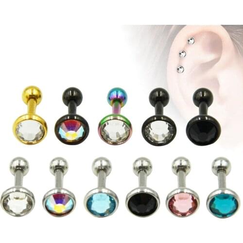 PAIR Stainless Steel Anodized Flat CZ Gem Ear Tragus Cartilage Helix Stud Piercing Body Jewelry Retainers Earring Barbell Stud