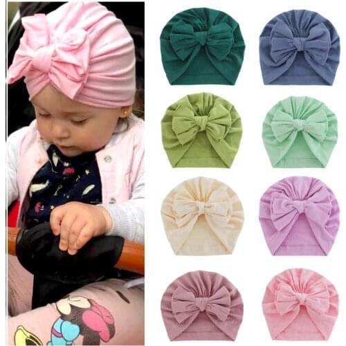 0-3T Large Bow Baby Girls Turban Hat Beanie Newborn Hospital Warm Hat Cute Infant Bebes Bowknot Headwrap Child Chapeau Headdress