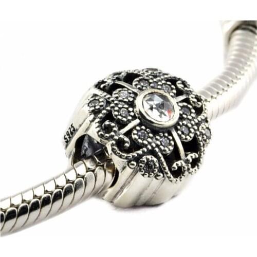 Fairytale Bloom Clear CZ Crystal Beads for Charms Bracelets Women Silver 925 Jewelry DIY Flower Charm Beads for Jewelry Making