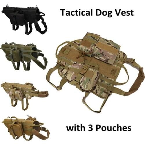 Tactical Service Dogs Vest Police K9 Working Pet Vests Molle Dog Harness with Handles Multi-Purpose Pouch Water Bottle Holder