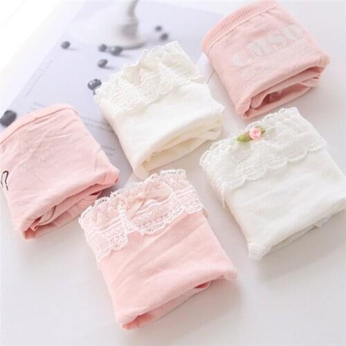 New Arrived 4Pcs/Lot Girl Panties Underwear Lace Briefs Cotton Lingerie Soft Comfortable Bowknot Cartoon Panty Wholesale BFX