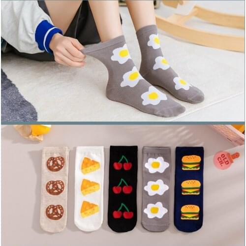 Japanese Winter Sweet Cartoon Ladies Socks Cherry Hamburger Cheese Omelet Creative Funny Socks Novelty Socks Cotton Sports Socks