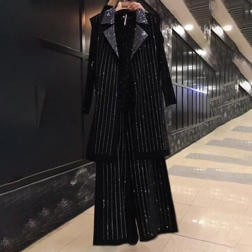 Large Size 3XL-6XL Autumn New Long Sleeve T-shirts+vests+wide-leg Pants Heavy Industry Bright Diamond Three-piece Women Fashion