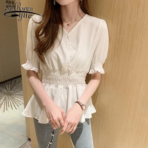 2020 Summer Women Tops and Blouses Korean Style All-match Short-Sleeve Chiffon Shirt Women White Clothes Blusas 8971 50
