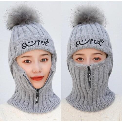 Womens Hats Wool Balaclava Face Mask Hats Women Beanie Dual-use Hat Ear Protectors Knit Hats Winter Scarf Suits Thickening