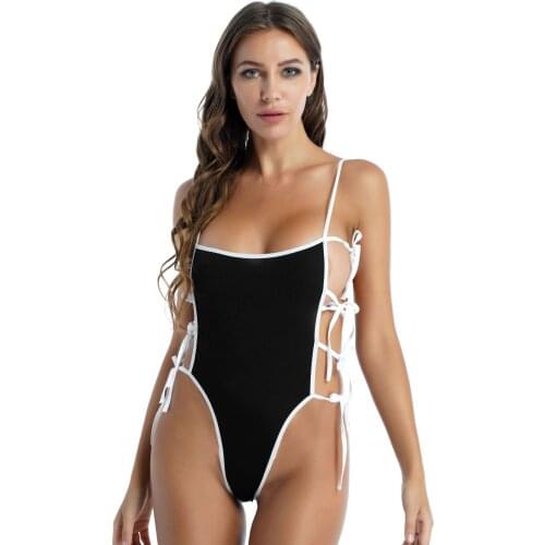 Womens Lace-up Sides Spaghetti Strap Bathing Suit Clothes Swimsuit One-piece Swimwear Hollow Out Strappy Lingerie Bodysuit
