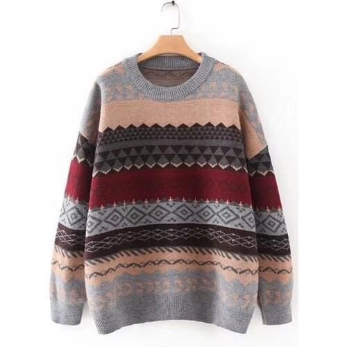 2021 Women Vintage Pullover and Sweaters Winter Loose Style Striped Pull Jumpers Korean style Knitwear Casual Tops Femme