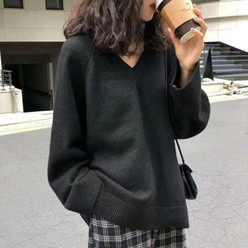 AECU Womens Sweaters V Neck Knitted Jumpers Womens Sweater Casual Loose Long Sleeve Jacket Crocheted Pullovers Sweatshirts