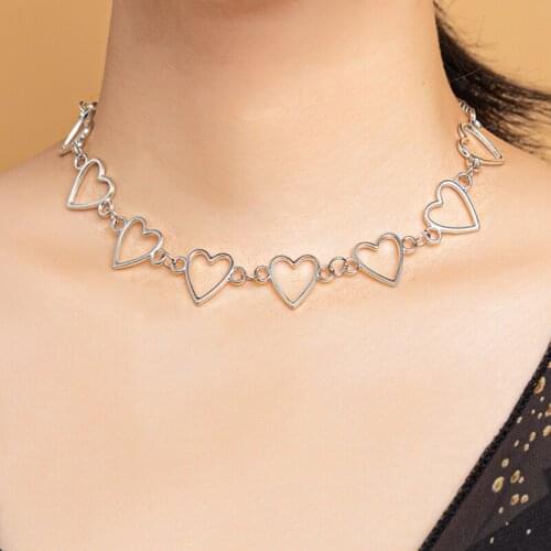 Punk Hollow Heart Chain Choker Necklaces Women Metal Silver Golden Necklace Girls Statement Chains Necklace Jewelry Party Gift
