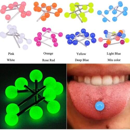 10pcs/lot Noctilucent Barbell Tongue Piercing lengua Tongue Ring Acrylic Nipple Ring Helix Piercing langue Ear Body Sexy Jewelry