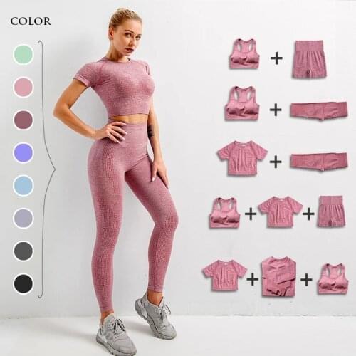 2/3/5 Piece Set Women Gym Yoga Set Seamless Leggings Sportswear Yoga Outfits Workout Clothes for Female Sports Suit Clothing