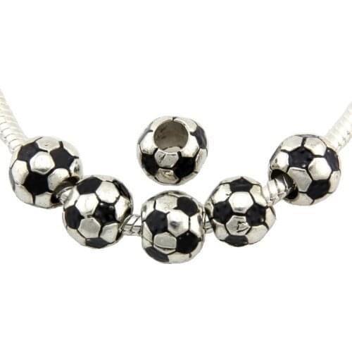 20pcs Dark Silver Color Black Soccer Ball Beads Fit European Charm Bracelet Jewelry Findings DIY Wholesale E37