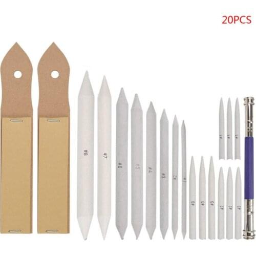 20pcs/set Sandpaper Blending Paper Stumps Sketch Pencil Extension Rod Extender Sharpen Drawing Tool