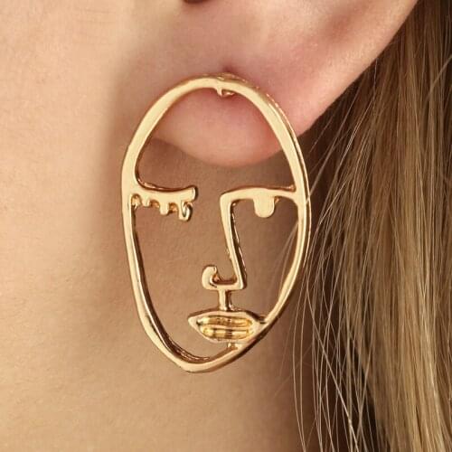 2020 New Fashion Creative Golden Human Face Earrings for Women Exaggerated Outline Hollow Out Portrait Dangle Earrings Jewelry