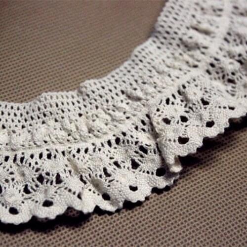 4.5CM Cotton Elastic Lace Trim Beige Lace Fabric Knitting Pleated, ruffle lace Factory Direct