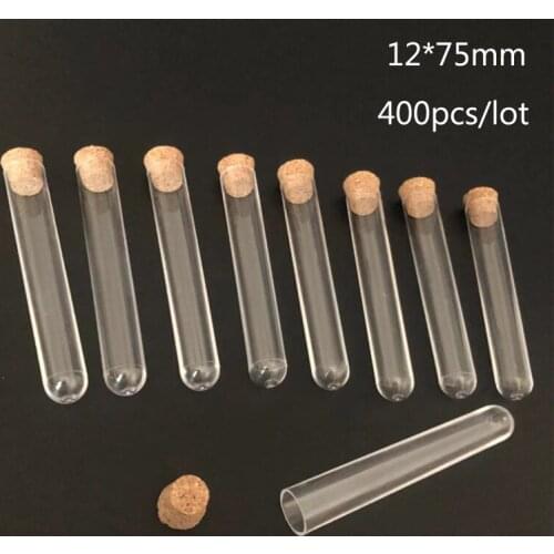 400 pieces/lot 12*75 Plastic Test Tube with cork Round Bottom Plastic Tube