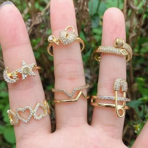 5Pcs Top Quality Gold Color Heart Key Rings For Woman Unique CZ Cubic zirconia Ring Wedding Jewelry Party Accessories