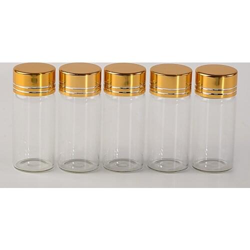 50pcs 10ml Glass Bottles Aluminium Screw Golden Cap Empty Transparent Clear Liquid Gift Container Wishing Bottle Jars