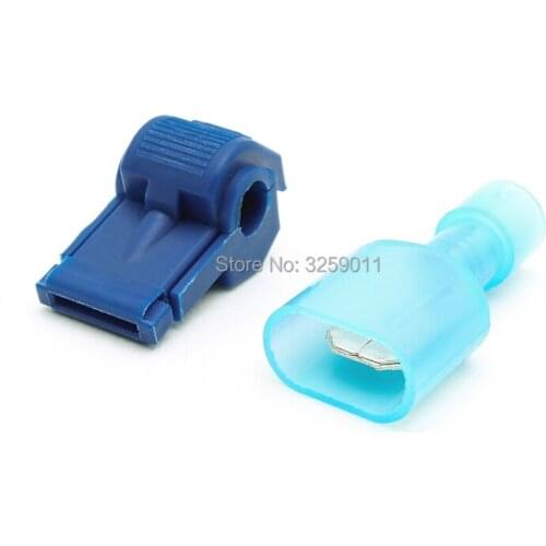 500PCS Lock Quick Splice Spade wire Connectors Electrical Cable Crimp Terminals block MDFN 2-250 16-14 AWG T2 Blue
