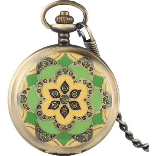 Bronze Steampunk Pocket Watch Hand Winding Mechanical Hollow Plastic Flowers Pendant Watches Vintage Skeleton Clock Retro Reloj