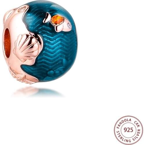2021 Summer New Fits Pandora Bracelet 925 Sterling Silver Shimmering Ocean Waves & Fish Charms Beads for Jewelry Making Kralen