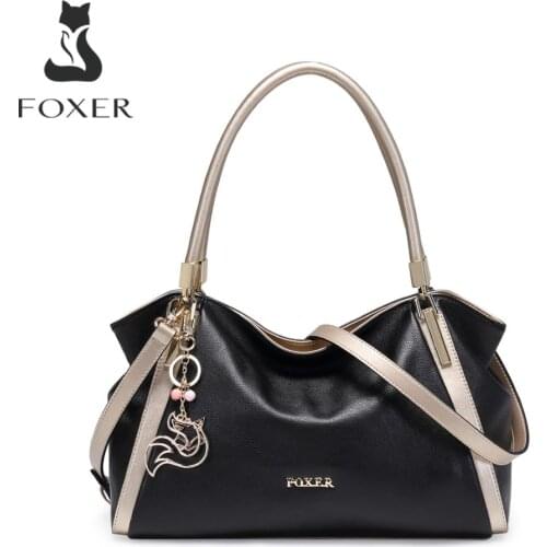 FOXER Women Genuine Leather Handbag Lady Large Capacity Crossbody Shoulder Bag Designer Purse Female Top Handle Bag Fashion Tote